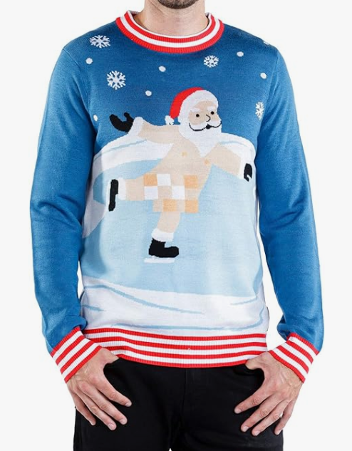 Unisex Light Santa Skating Naked Funny Christmas Sweater