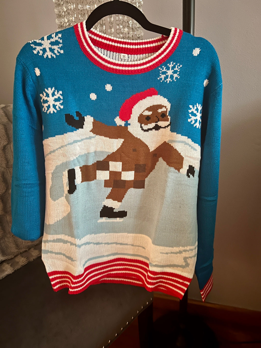 Unisex Brown Santa Skating Naked Funny Christmas Sweater