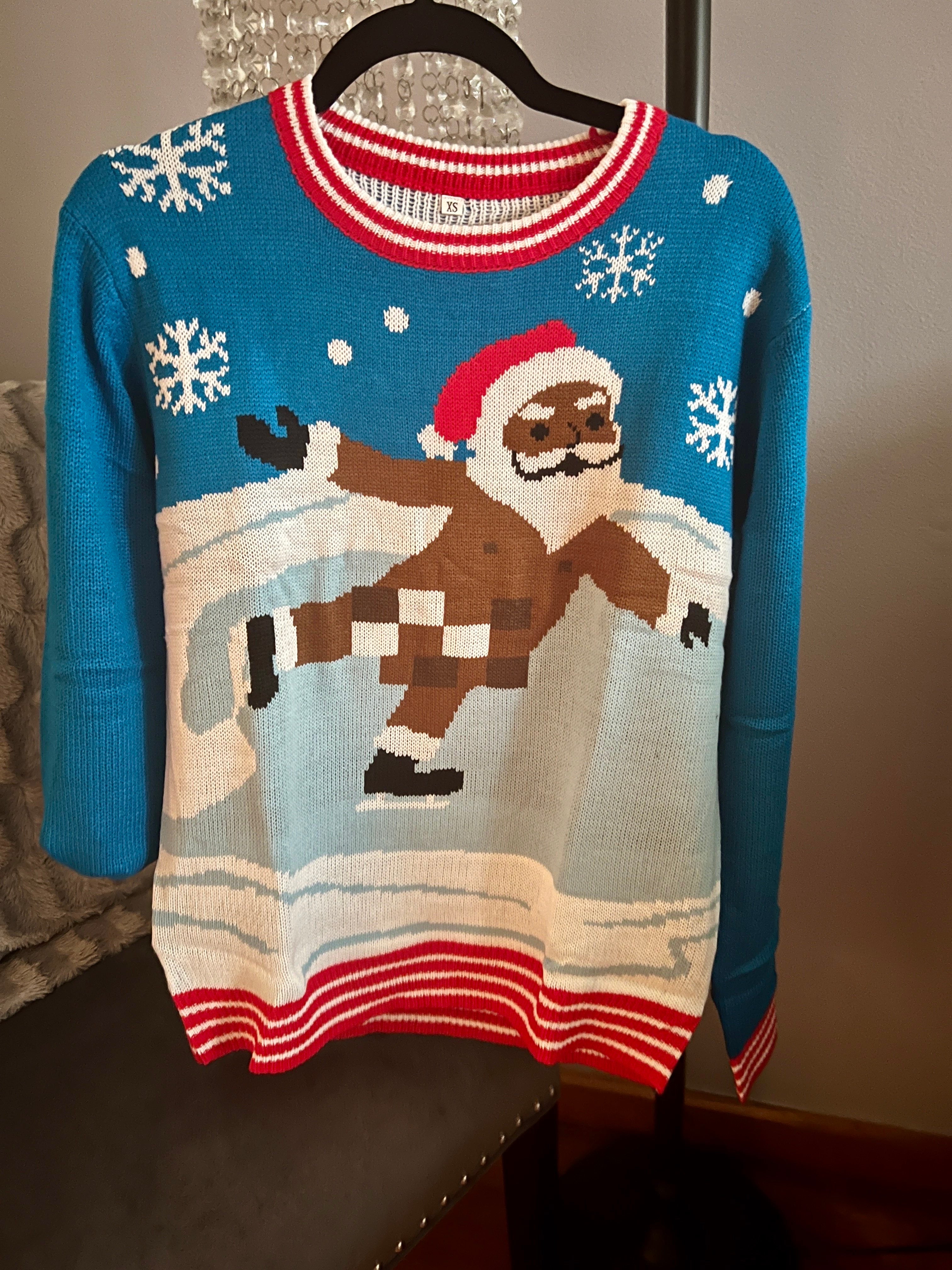 Unisex Brown Santa Skating Naked Funny Christmas Sweater