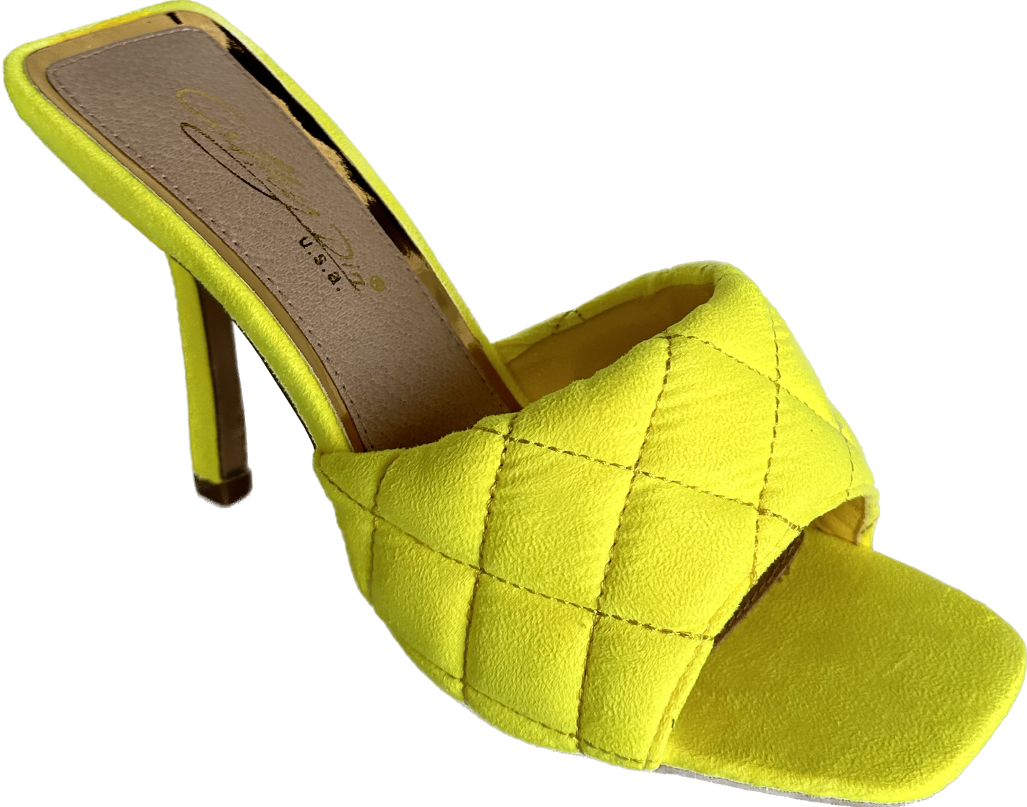 Diamond Vegan Suede Heel Neon Yellow