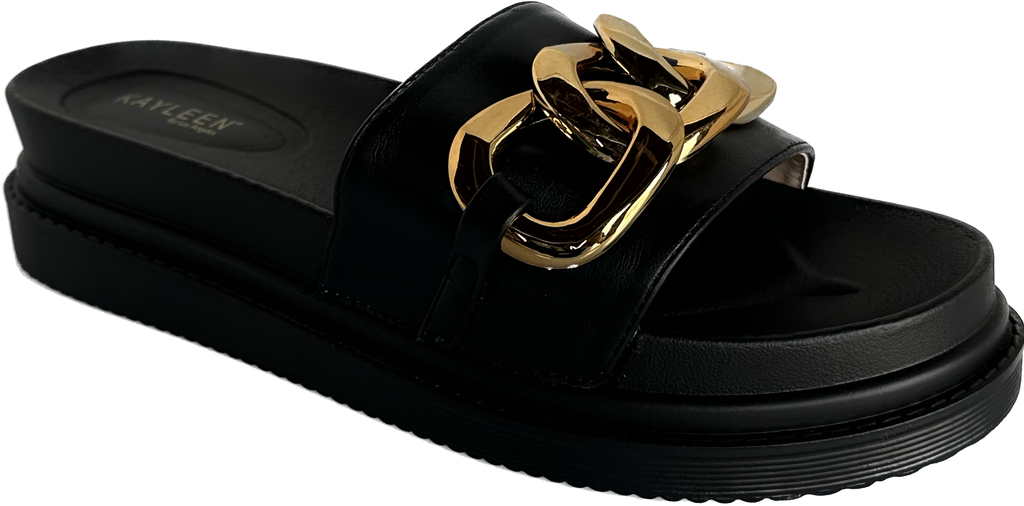 Brionna Black & Gold Cuban Link Sandal