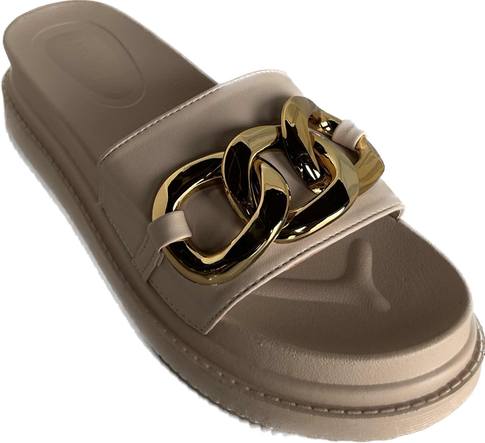 Brionna Beige & Gold Cuban Link Sandal