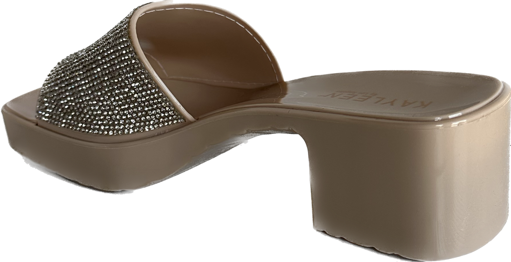 Sexy Nude Rhinestone Kitten Heel