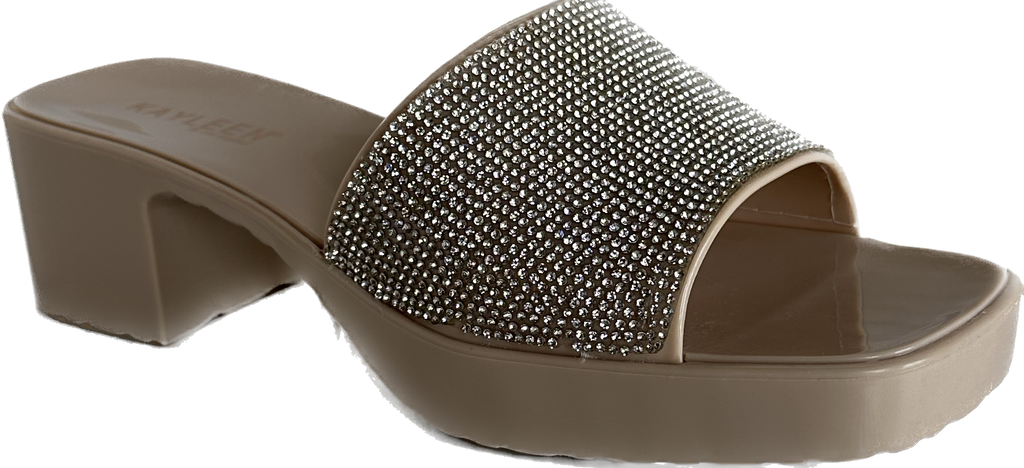 Sexy Nude Rhinestone Kitten Heel